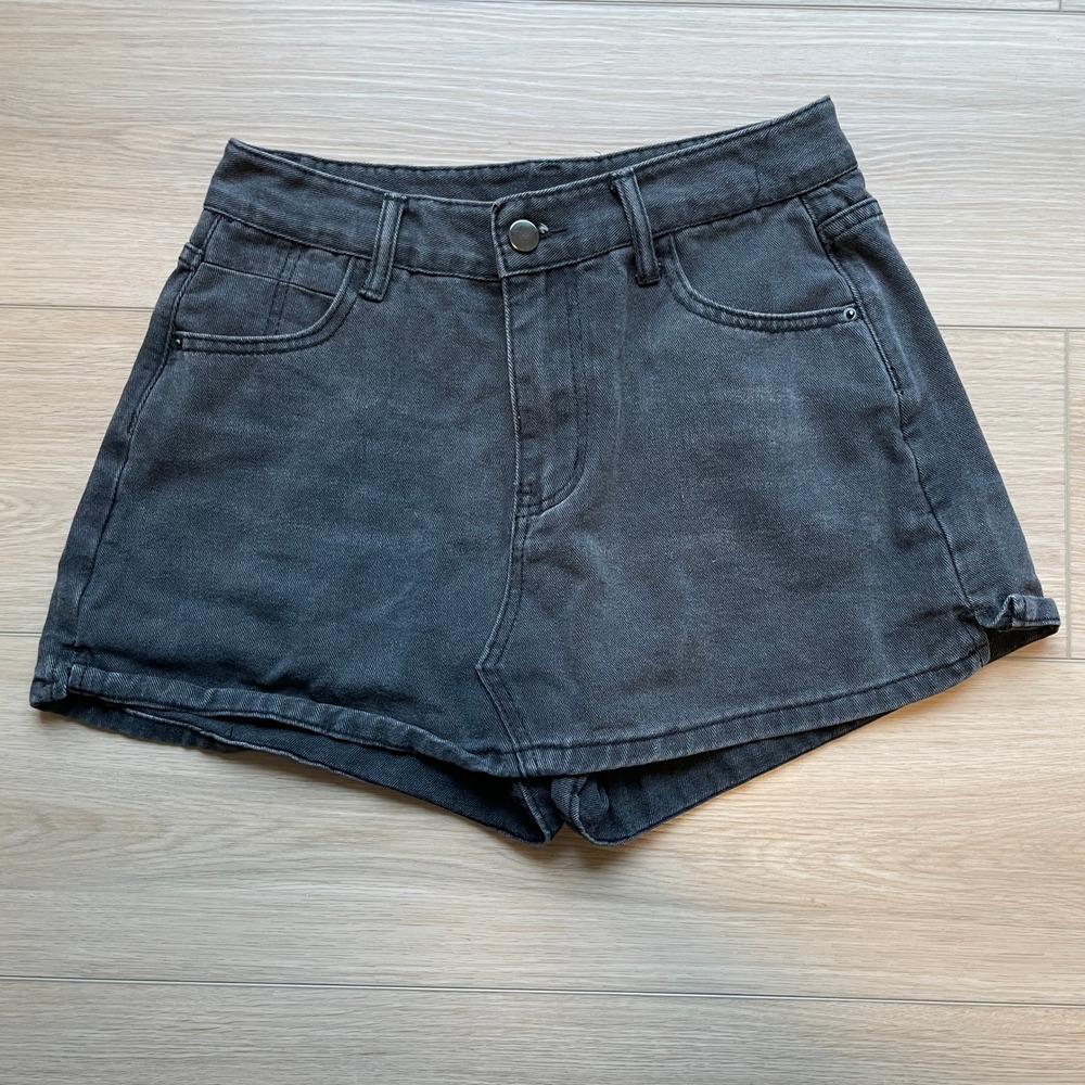 Black Denim Skort Mini Skirt with Built In Shorts Faded Wash BK6010Y008530714